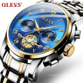 Montre-bracelet de marque OLEVS réel à trois yeux mode affaires Style de sport synchronisation Quartz noyau en acier inoxydable étanche montres pour hommes